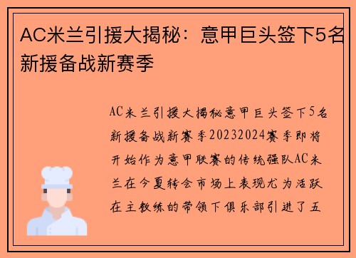 AC米兰引援大揭秘：意甲巨头签下5名新援备战新赛季